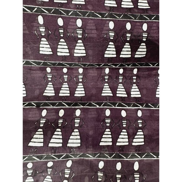 Womens Purple Silk Rectangle Blouse Wooden Doll Print Black White Geo Head Scarf - Picture 4 of 13